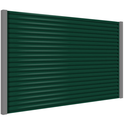 Секция забора жалюзи из ламелей еврожалюзи RAL6005 Зеленый Мох с металлическими столбами
